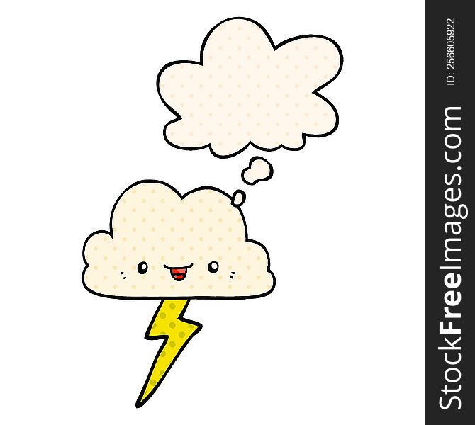 cartoon storm cloud with thought bubble in comic book style