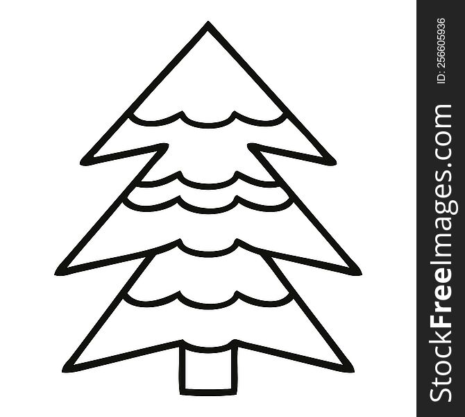 line drawing cartoon of a snow covered tree