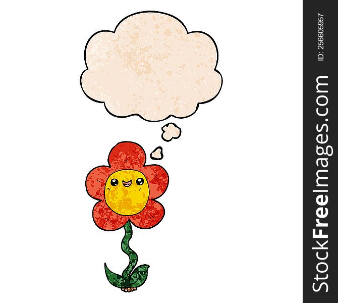 Cartoon Flower And Thought Bubble In Grunge Texture Pattern Style