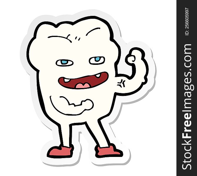 sticker of a cartoon strong healthy tooth