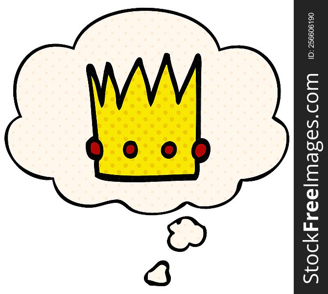 cartoon crown with thought bubble in comic book style