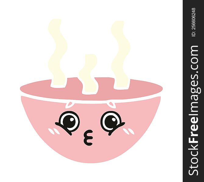 flat color retro cartoon bowl of hot soup