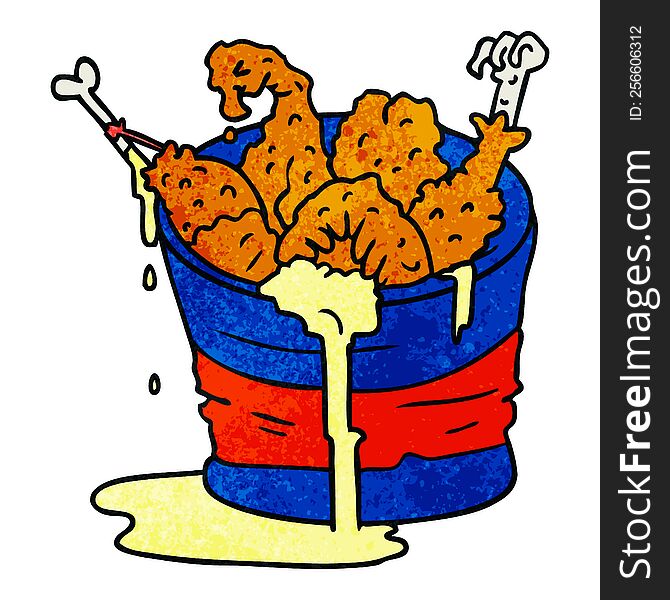 Textured Cartoon Doodle Bucket Of Fried Chicken