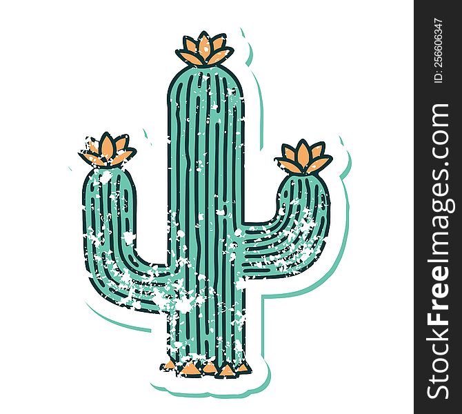 Distressed Sticker Tattoo Style Icon Of A Cactus