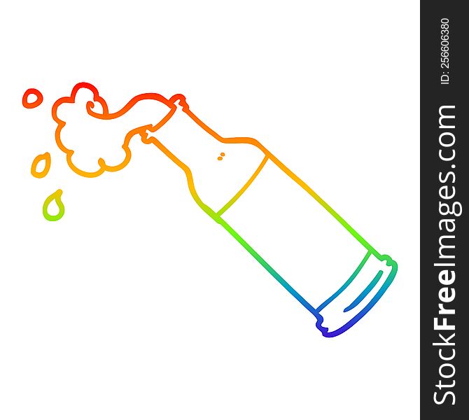 rainbow gradient line drawing of a cartoon foaming beer bottle