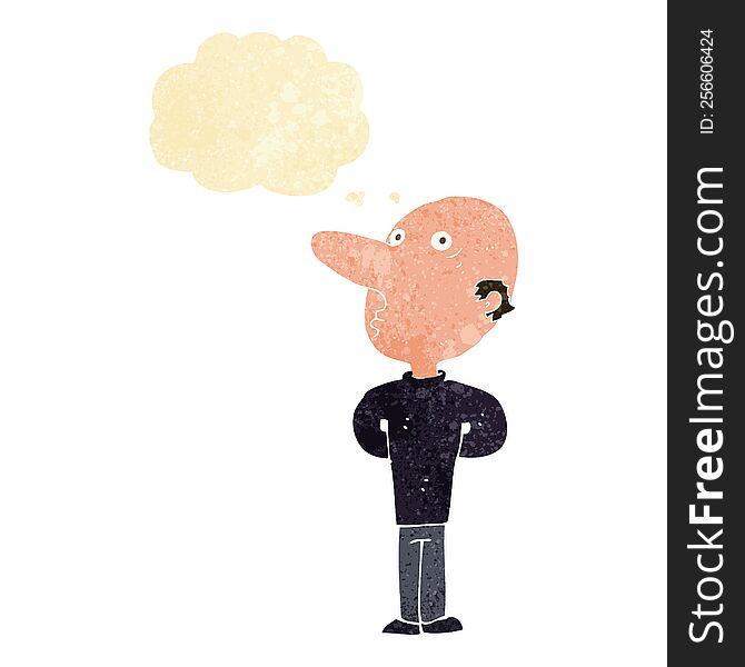 cartoon balding man with thought bubble