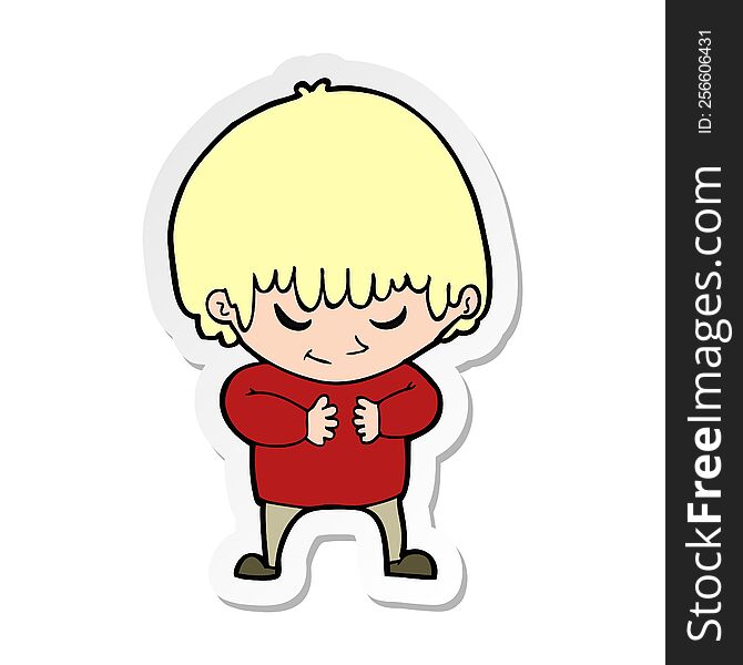 sticker of a cartoon shy boy