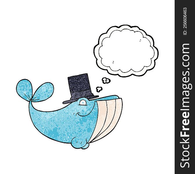 Thought Bubble Textured Cartoon Whale Wearing Top Hat