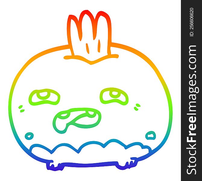 rainbow gradient line drawing of a cartoon happy root vegetable