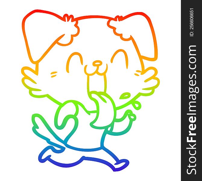 rainbow gradient line drawing of a cartoon panting dog running