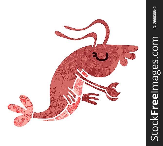 Quirky Retro Illustration Style Cartoon Happy Shrimp