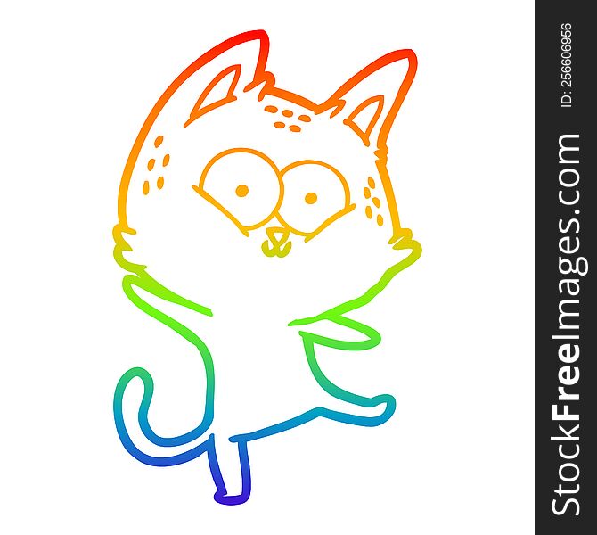 Rainbow Gradient Line Drawing Cartoon Cat Dancing