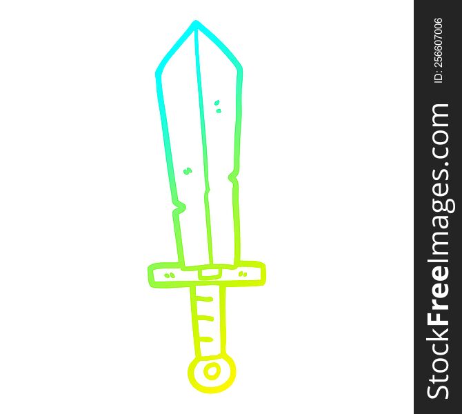 Cold Gradient Line Drawing Cartoon Old Sword