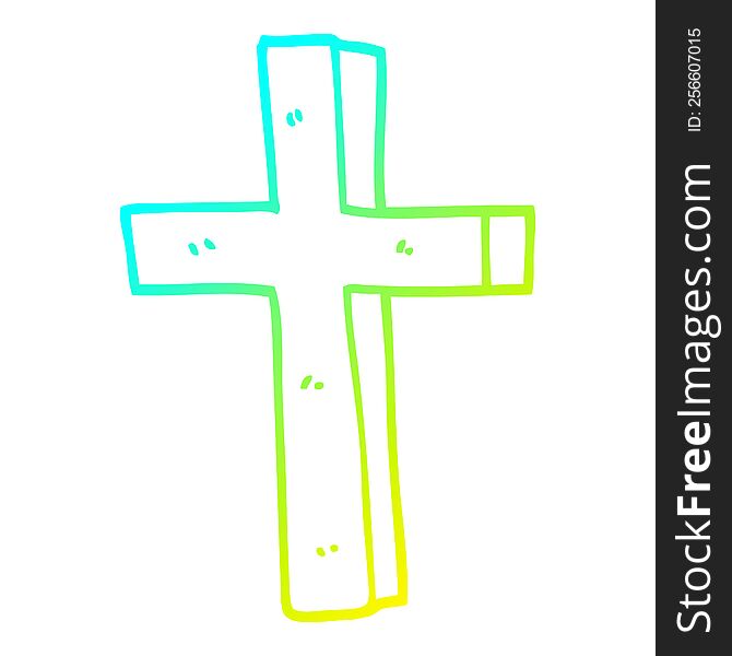 cold gradient line drawing cartoon gold cross