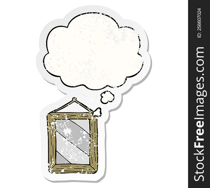 cartoon mirror with thought bubble as a distressed worn sticker
