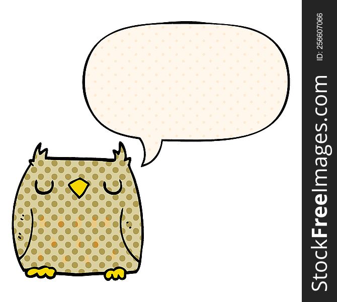 cute cartoon owl with speech bubble in comic book style