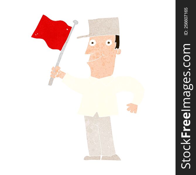 Cartoon Man Waving Flag