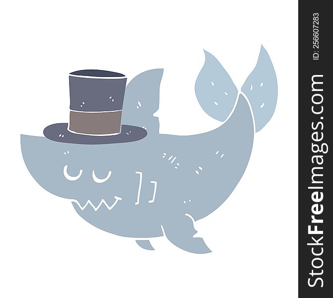 Flat Color Style Cartoon Shark Wearing Top Hat