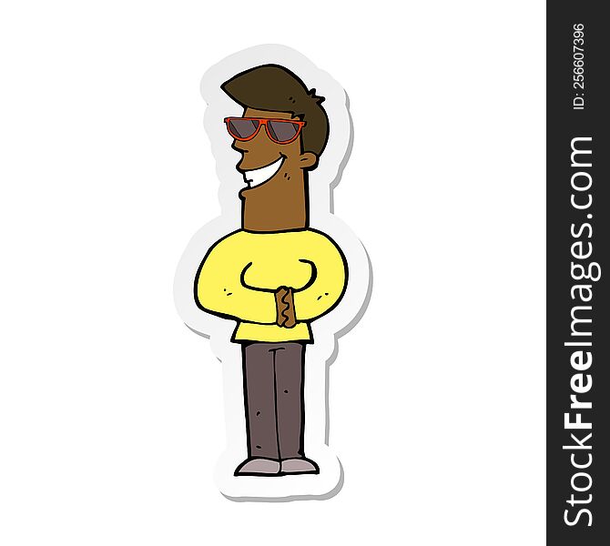 Sticker Of A Cartoon Grinning Man Wearing Sunglasses