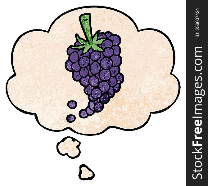 Cartoon Grapes And Thought Bubble In Grunge Texture Pattern Style