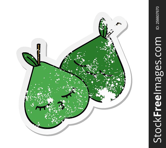 distressed sticker of a cute cartoon pears