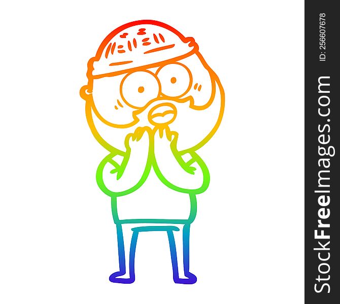 Rainbow Gradient Line Drawing Cartoon Surprised Bearded Man