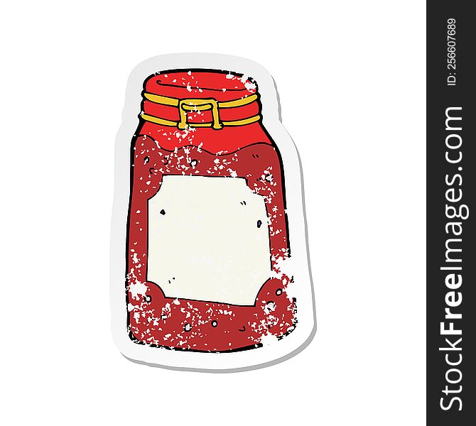 Retro Distressed Sticker Of A Cartoon Jar Of Jam