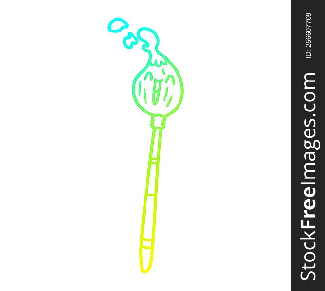 cold gradient line drawing of a happy cartoon paintbrush