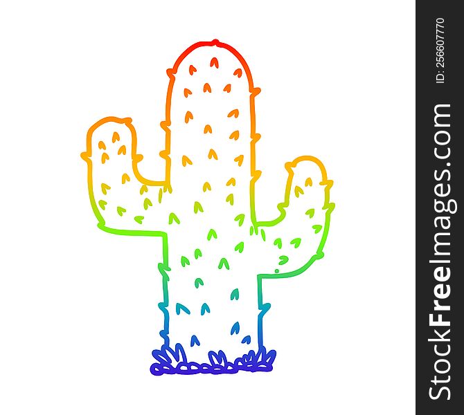 rainbow gradient line drawing of a cartoon cactus