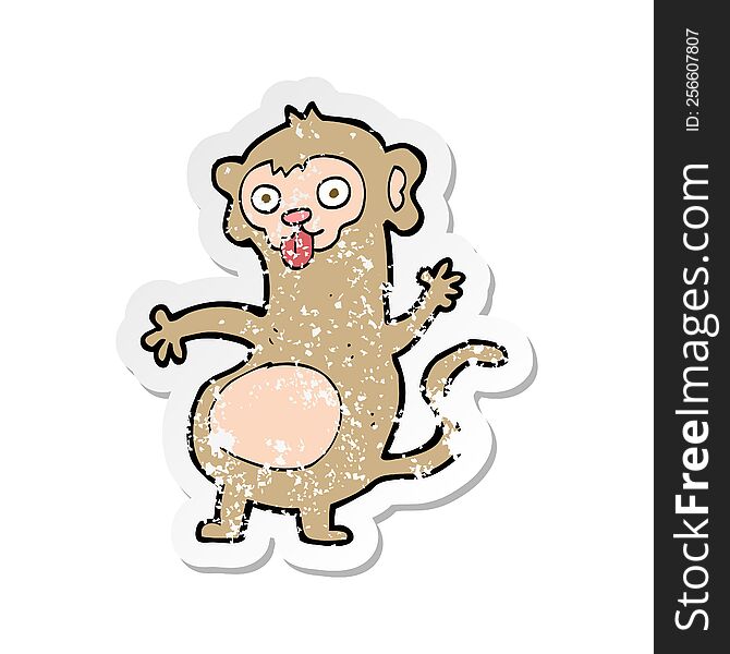 Retro Distressed Sticker Of A Funny Cartoon Monkey