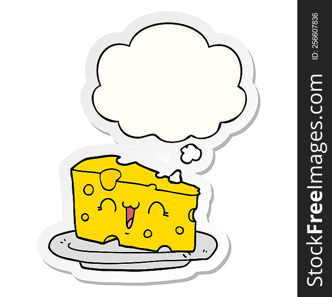 Cute Cartoon Cheese And Thought Bubble As A Printed Sticker