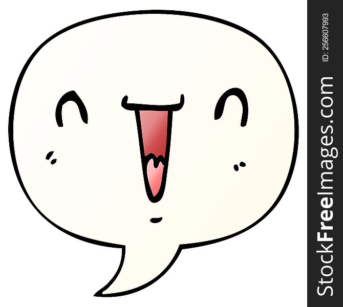 Cute Happy Cartoon Face And Speech Bubble In Smooth Gradient Style