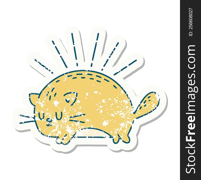 Grunge Sticker Of Tattoo Style Happy Cat