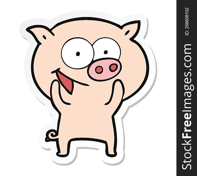 sticker of a cheerful pig cartoon