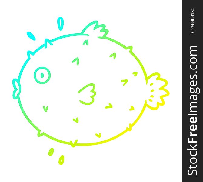 cold gradient line drawing of a cartoon puffer fish