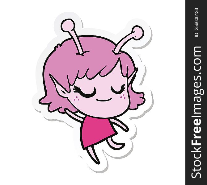 sticker of a smiling alien girl cartoon