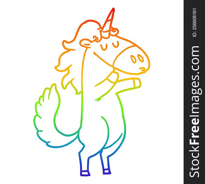 Rainbow Gradient Line Drawing Cartoon Unicorn