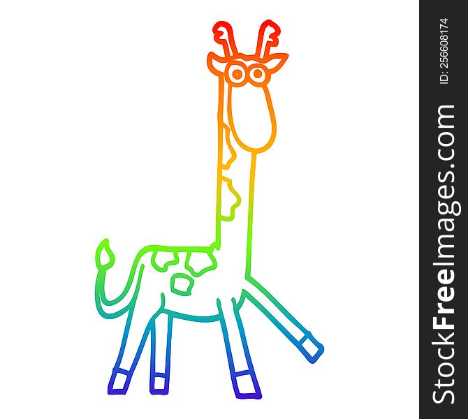 rainbow gradient line drawing of a cartoon funny giraffe