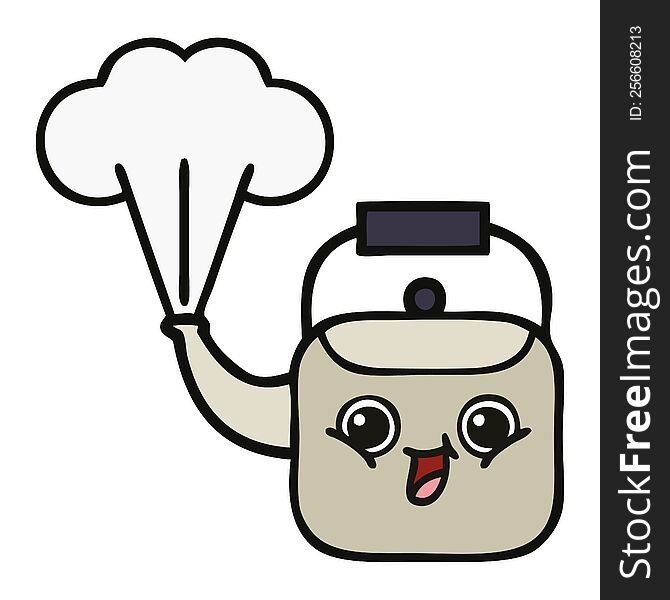 cute cartoon of a steaming kettle. cute cartoon of a steaming kettle