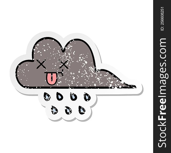 Distressed Sticker Of A Cute Cartoon Storm Rain Cloud