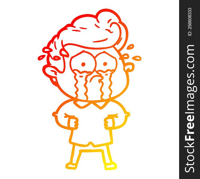 warm gradient line drawing of a cartoon crying man with hands on hips