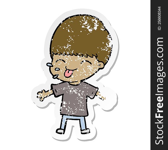 Distressed Sticker Of A Cartoon Boy Sticking Out Tongue