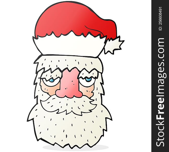 freehand drawn cartoon tired santa claus face