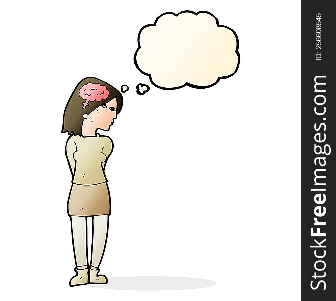 Cartoon Brainy Woman With Thought Bubble