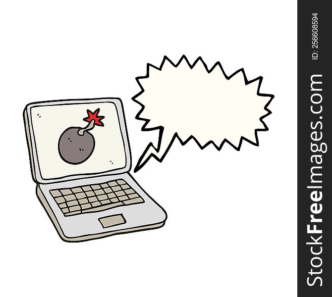 Speech Bubble Cartoon Laptop Computer With Error Screen