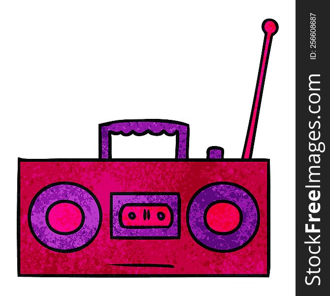 hand drawn textured cartoon doodle of a retro cassette player