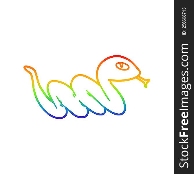 Rainbow Gradient Line Drawing Cartoon Slithering Snake