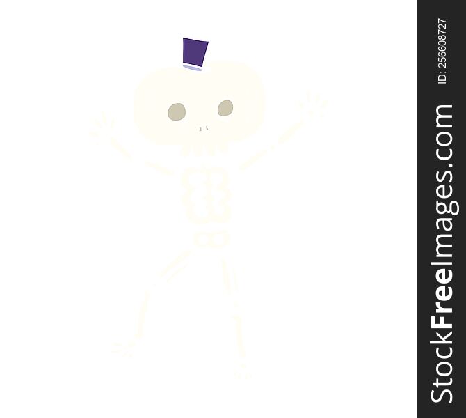 flat color illustration of a cartoon dancing skeleton
