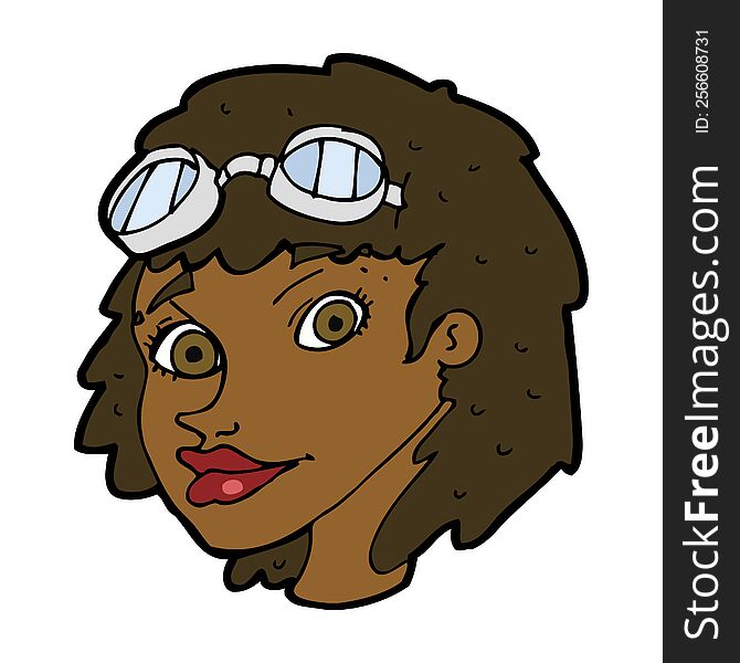 cartoon happy woman wearing aviator goggles