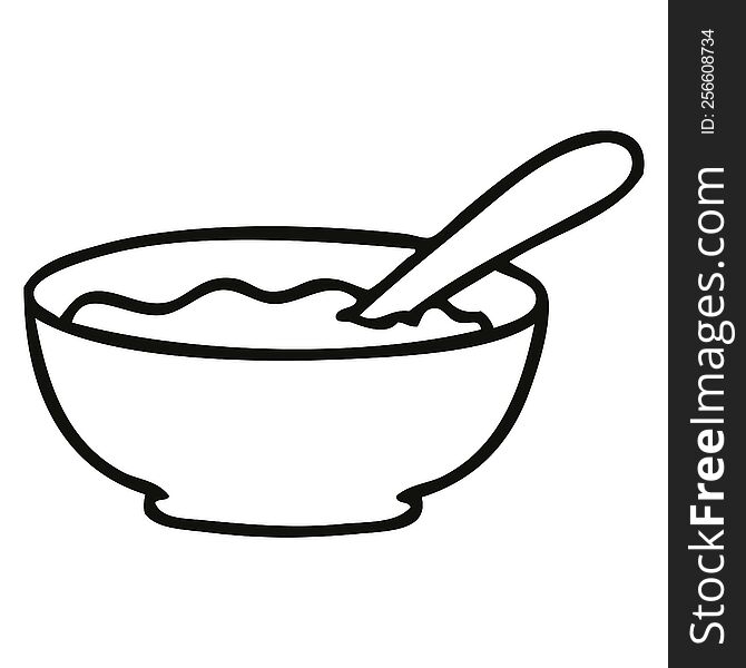 line drawing quirky cartoon bowl of porridge. line drawing quirky cartoon bowl of porridge